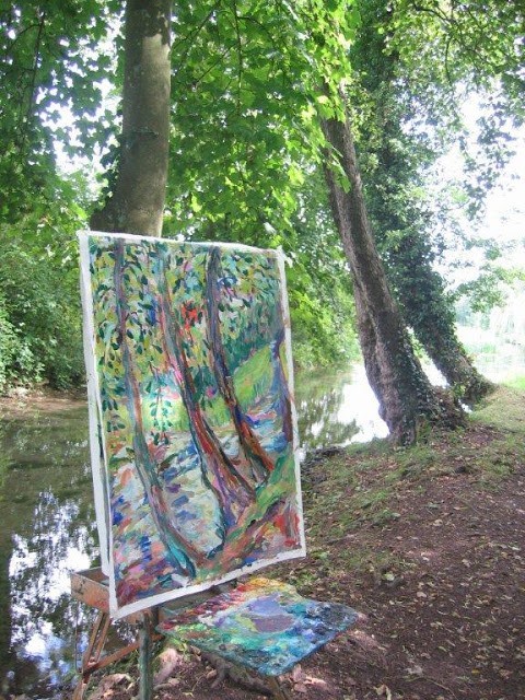 riverside painting of trees