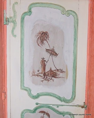 visiting-valley-rose-gardens-miserey-my-french-country-home hand-painted door panel in chinese motif