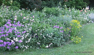 visiting-valley-rose-gardens-miserey-my-french-country-home detail shot of a flower bed in the gardens