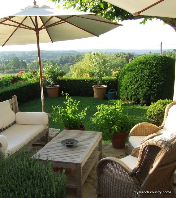 sitting area in the garden overlooking an extensive view