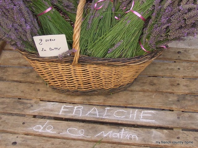 lavender in a basket, 'fresh picked this morning' written in chalk