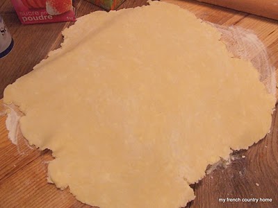 pastry dough rolled out on a counter