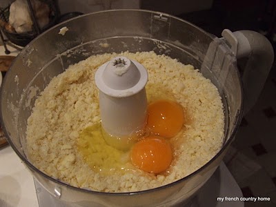 eggs in an almond mix in a food processor