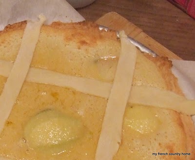 half-baked tart with criss-crossed dough on top