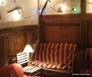 bench with lamp and fairy lights