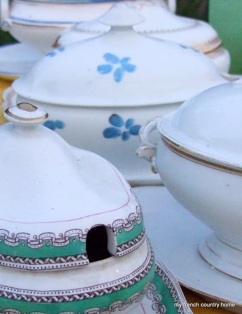 early-sunday-brocante-my-french-country-home close up shot of porcelain tureens