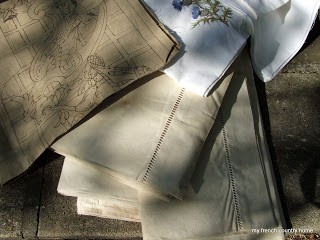 early-sunday-brocante-my-french-country-home antique linens and old sketches