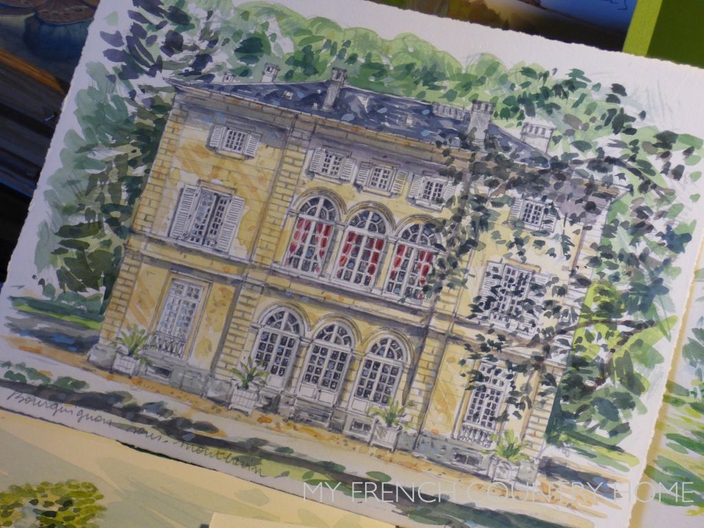 WATER COLOUR PAINTING OF FRENCH MANSION HOUSE