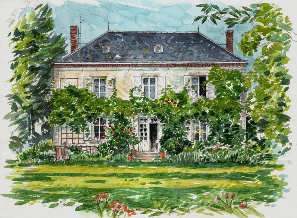 watercolour of my french country home by celine chollet