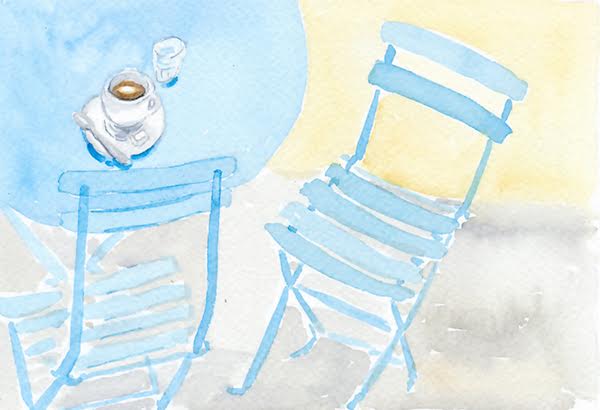 watercolour blue chairs