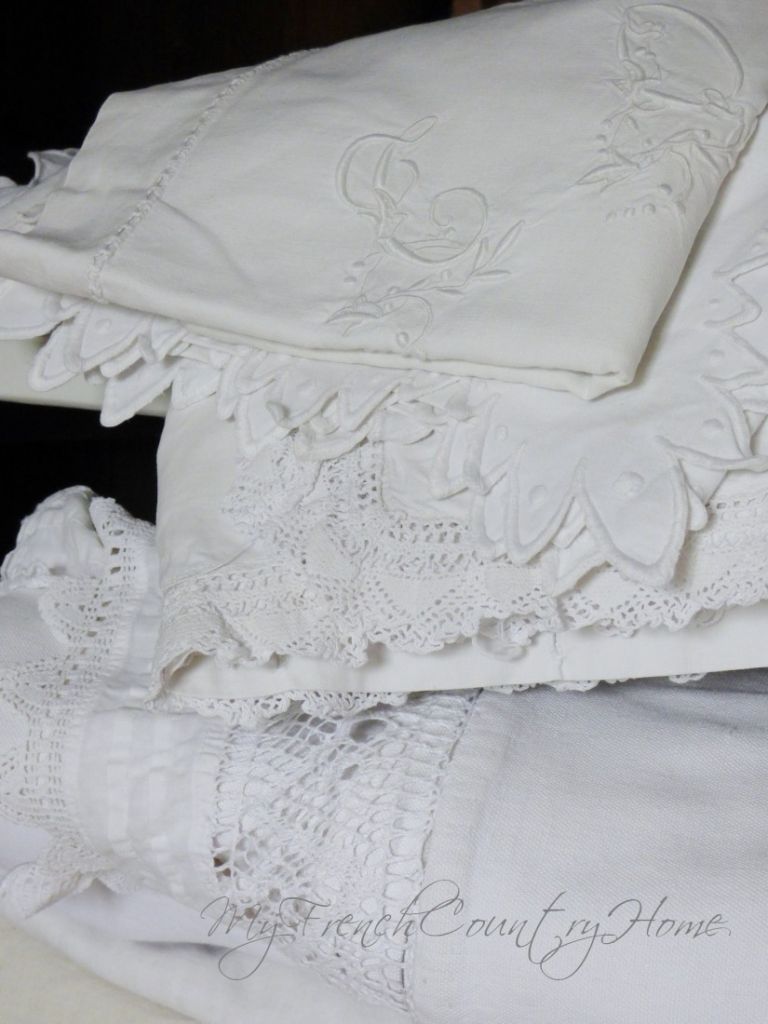 french linens in cupboard