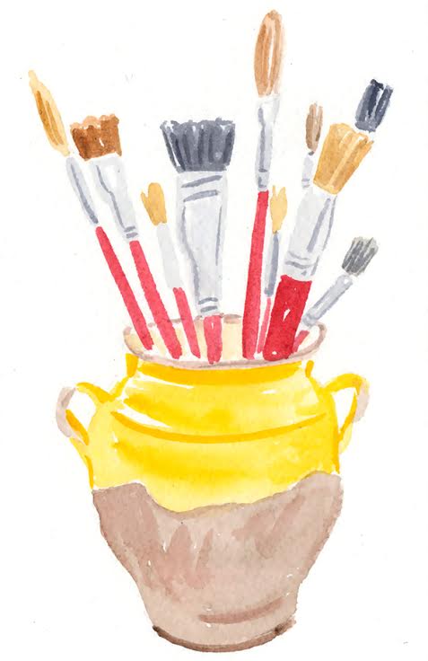 watercolour paintbrushes in pot