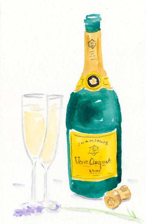 watercolour champagne and glasses