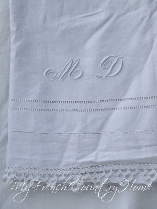 monogrammed antique french sheet