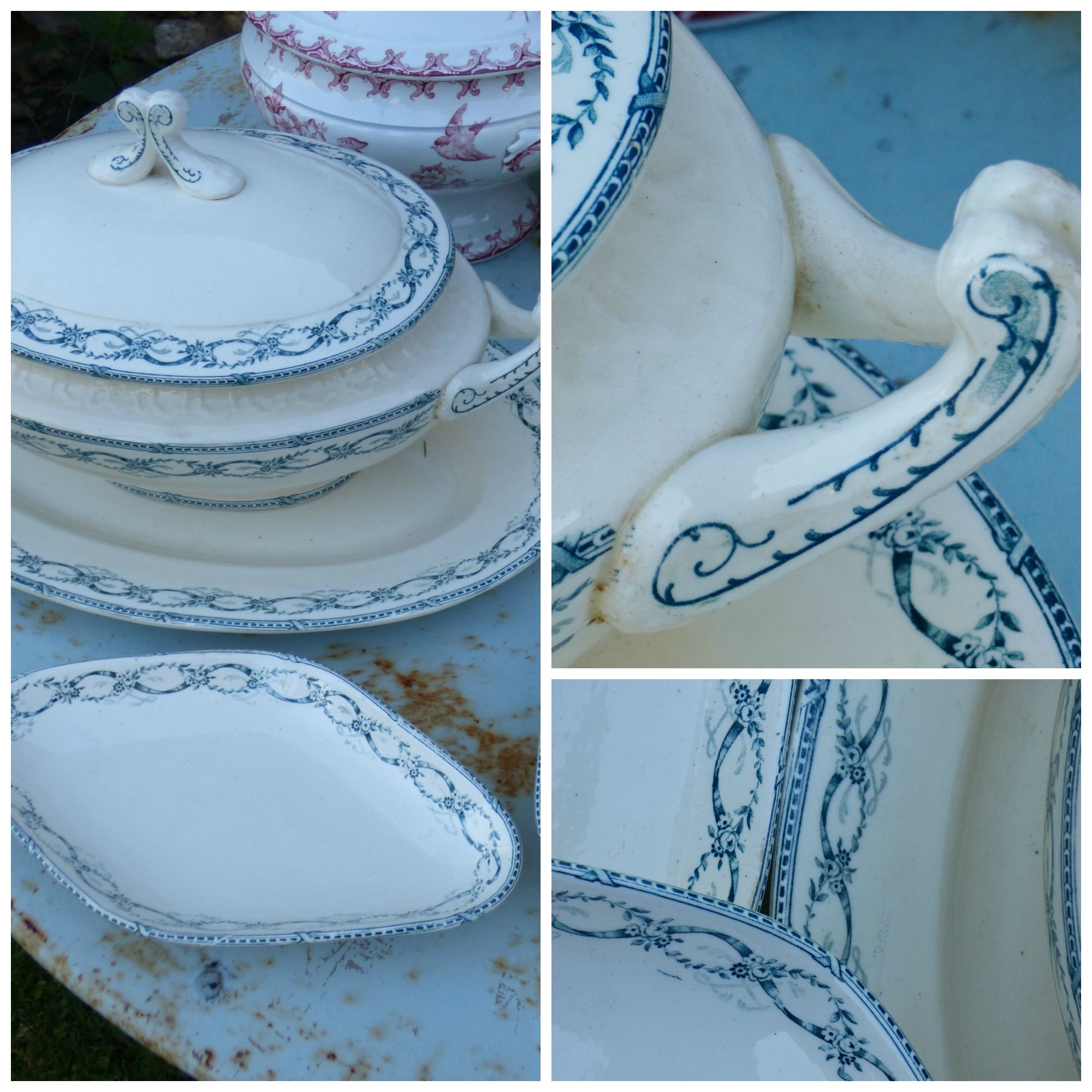details blue tureen and plates