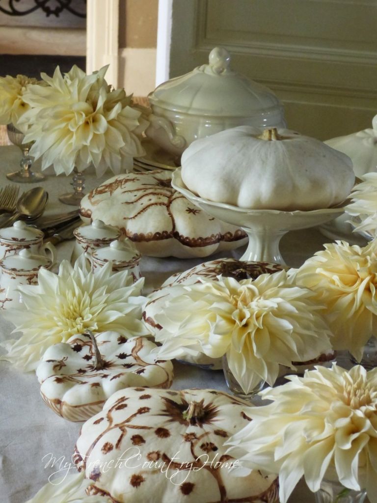 white pumpkins for a fall table