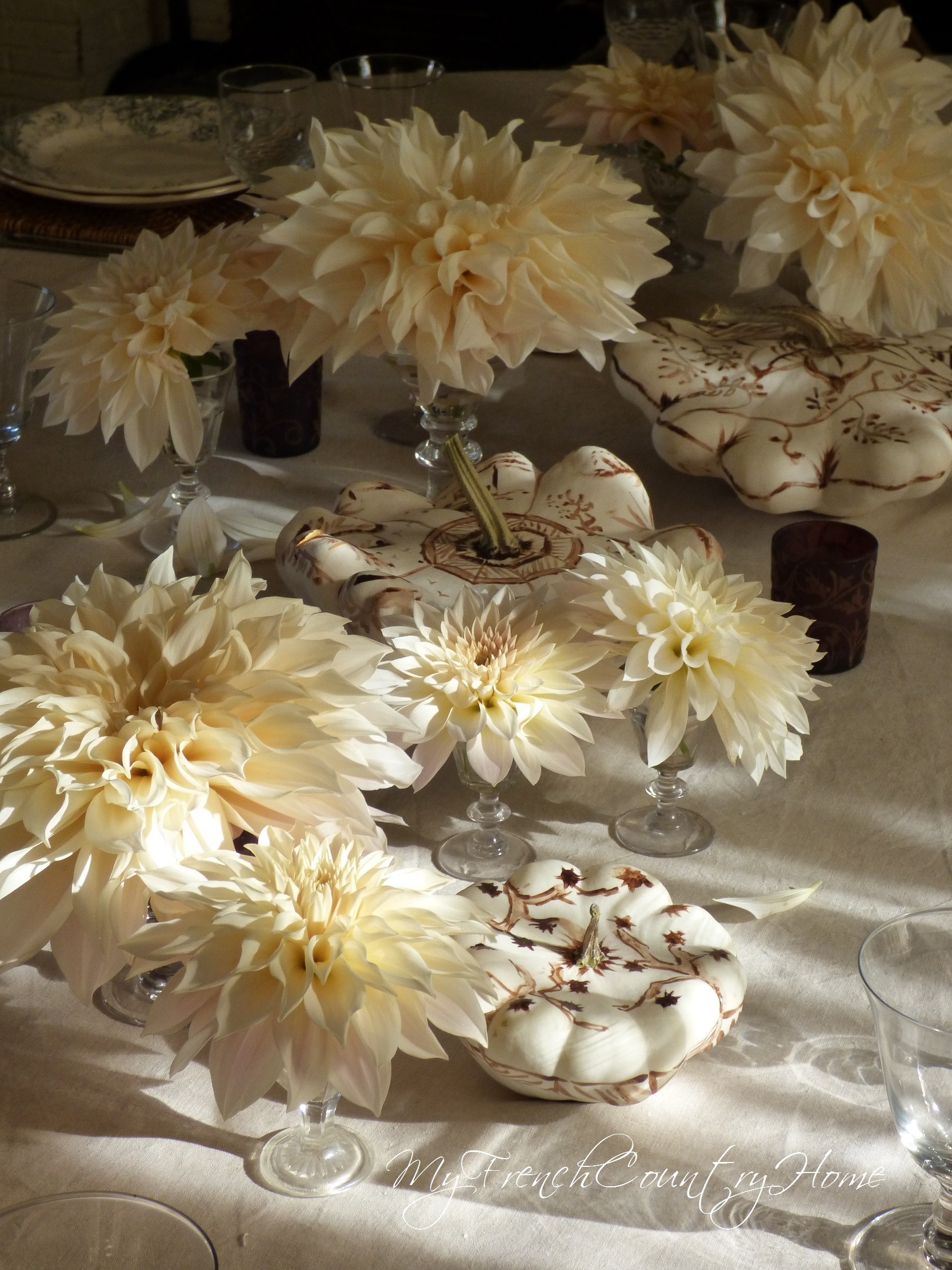 white pumpkins for a fall table