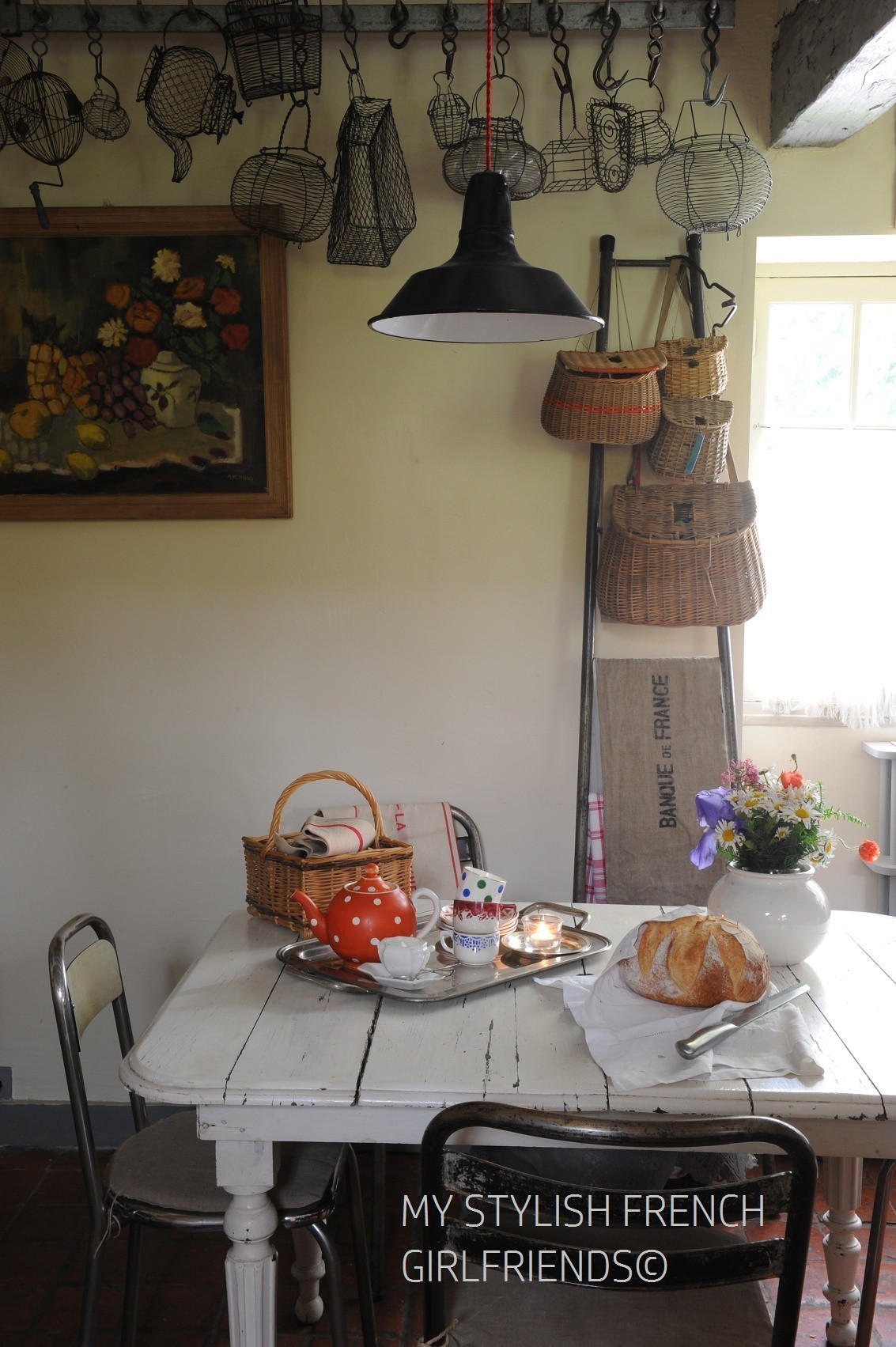 kitchen with artwork