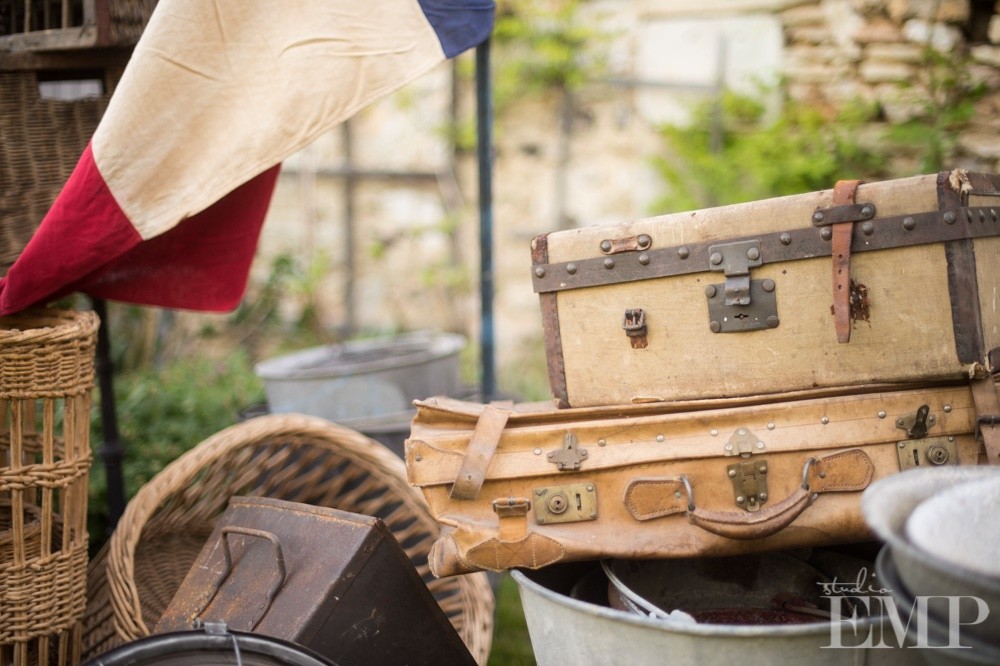 vintage suitcases with french flag