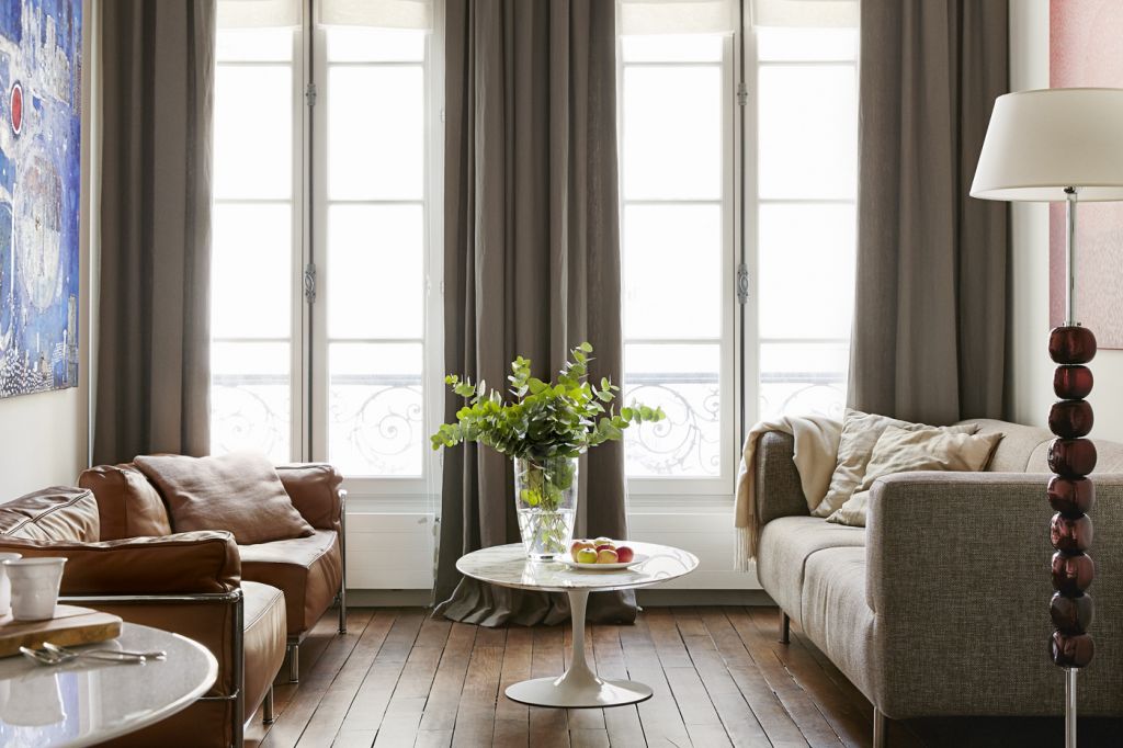 french sitting room with wooden floor