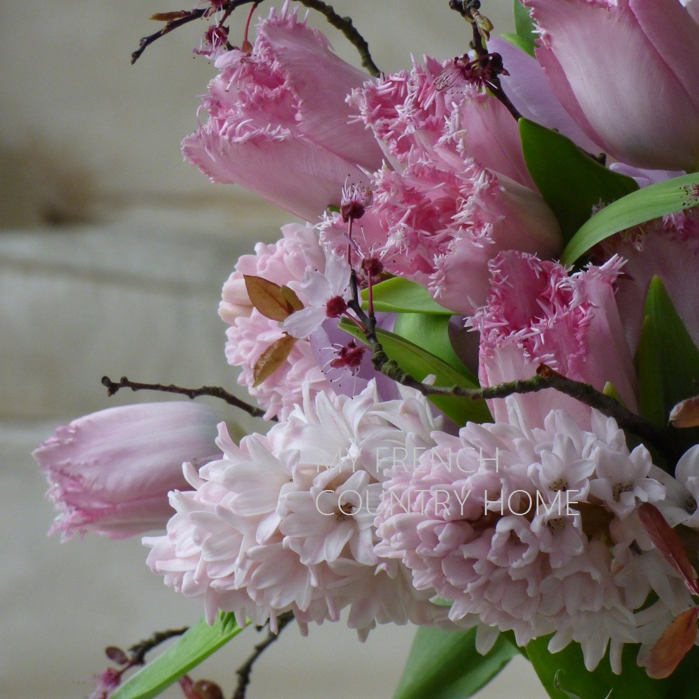 bouquet of pink tulips and hyacinths