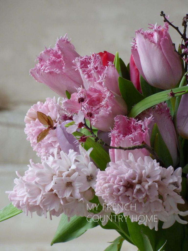 bouquet of pink tulips and hyacinths