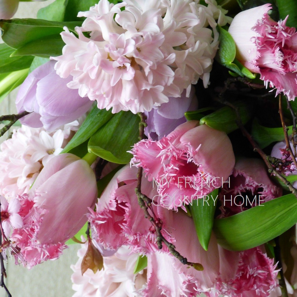 bouquet of pink tulips and hyacinths