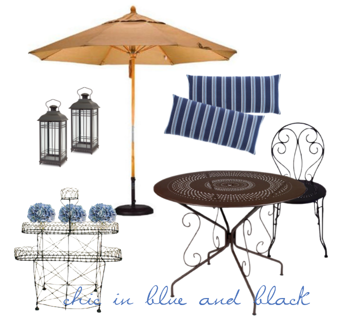 blue and black chic in the garden