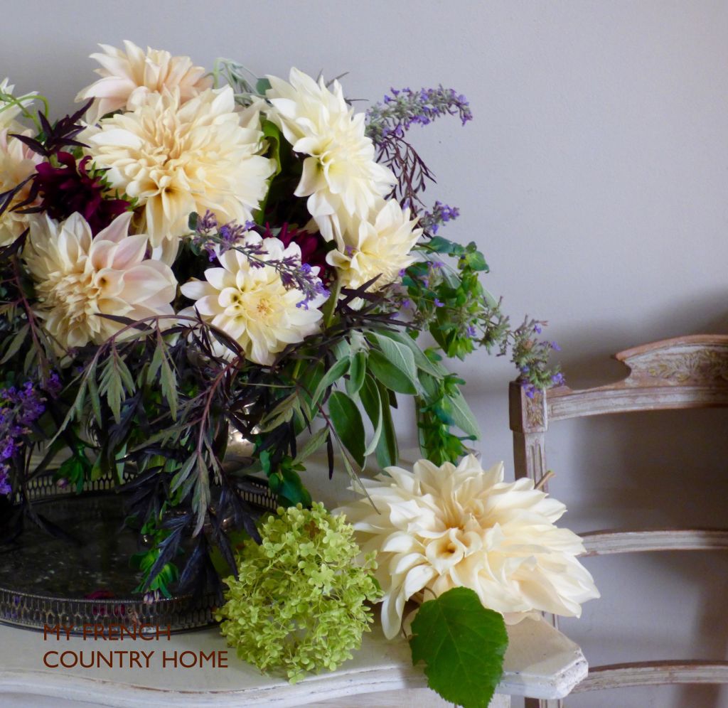 bouquet of dahlias and greenery
