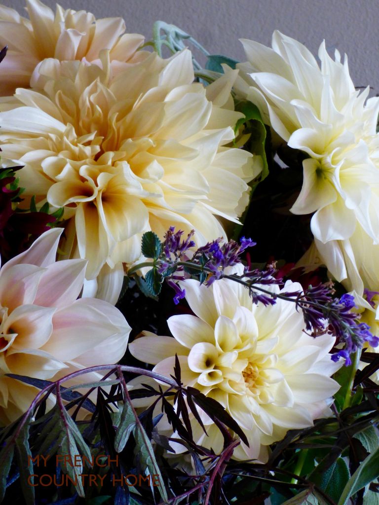 bouquet of dahlias and greenery