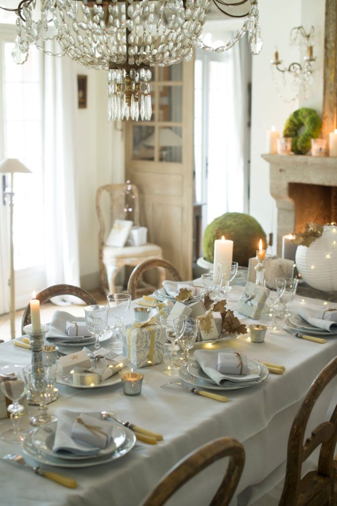 christmas table laid in gold and grey