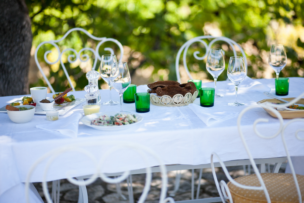 table laid for lunch at patricia wells cooking school