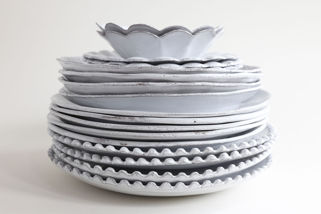 white plates in pile