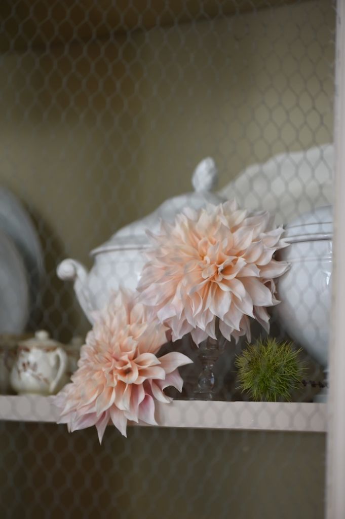 white tureen with dahlia
