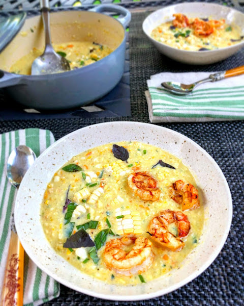 bowl of gazpacho with shrimp
