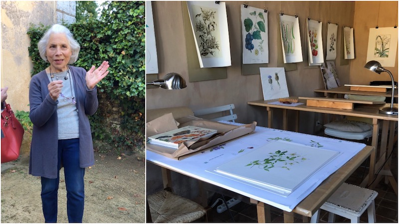 beatrice at her watercolor studio in Normandy which we visit on our Brocante Tour