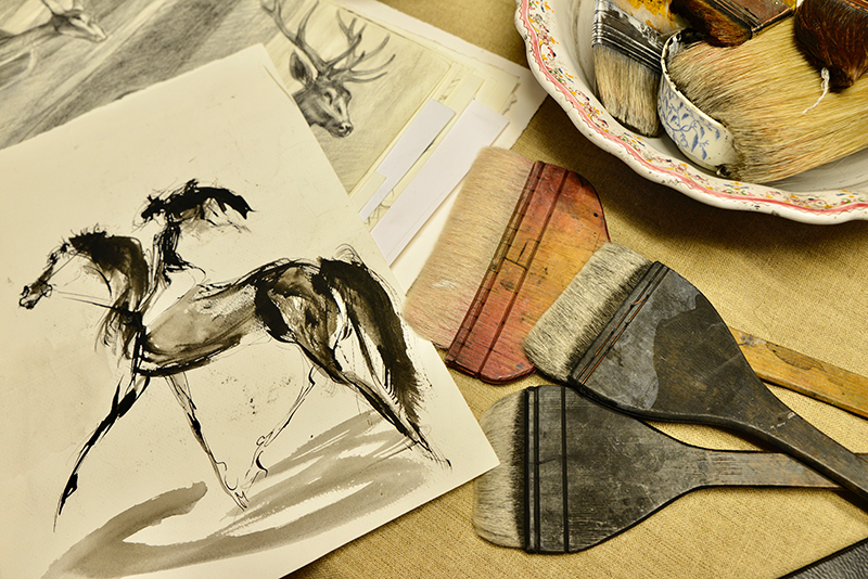 paintbrushes in the workshop- in the artists atelier with michel charrier- MY FRENCH COUNTRY HOME