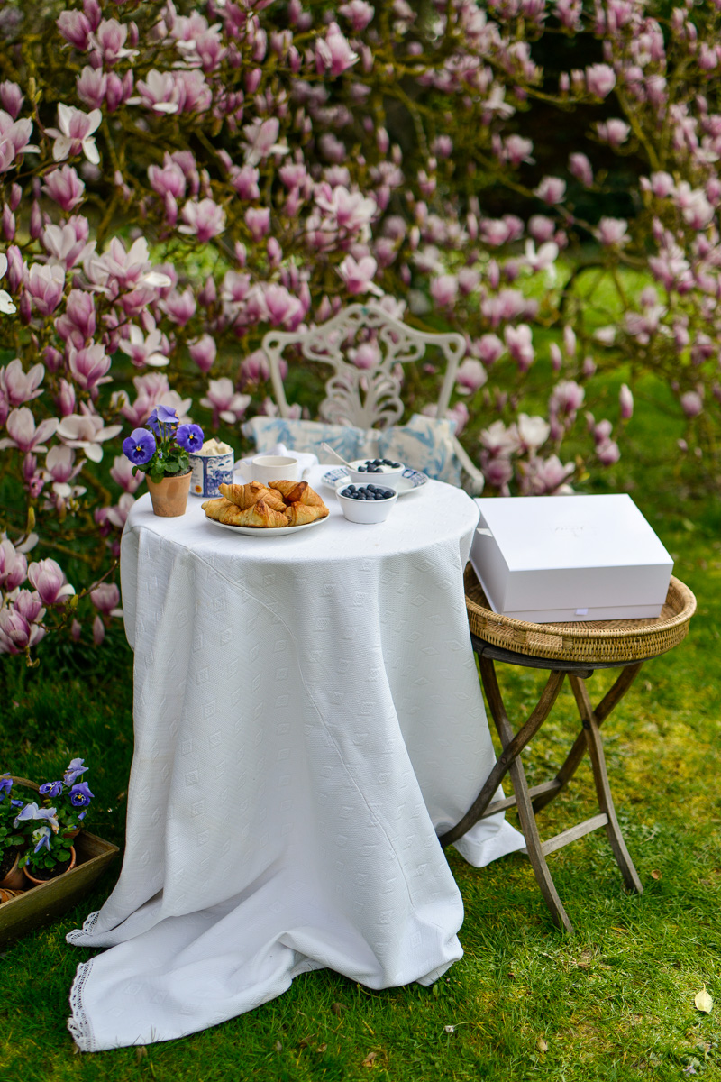 a blue and white breakfast in the garden- blue and white for our may box- MY FRENCH COUNTRY HOME