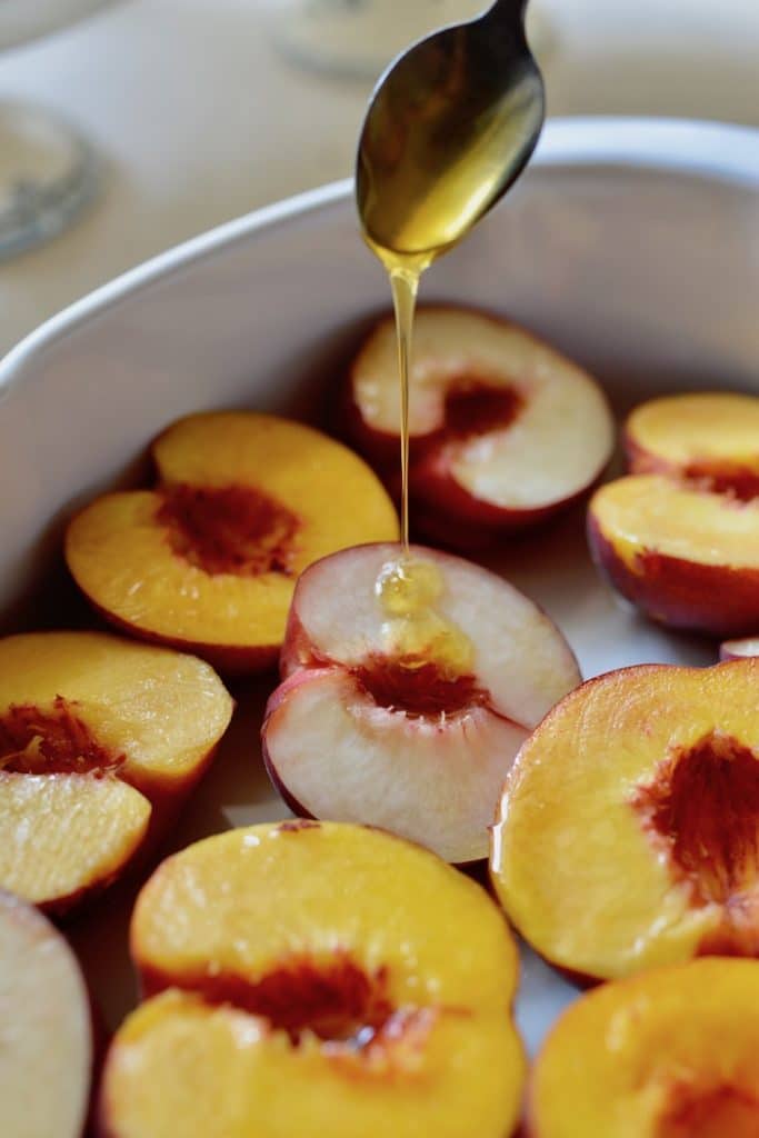 A little drizzle of honey adds the right amount of sweetness for these baked peaches by My French Country Home