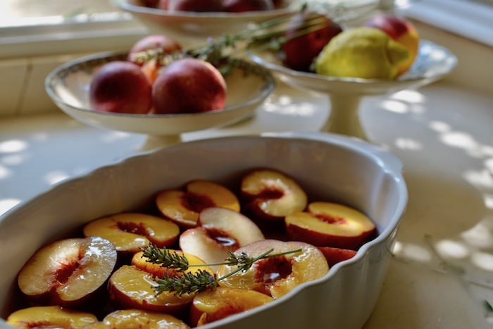 baked lavender and peaches
