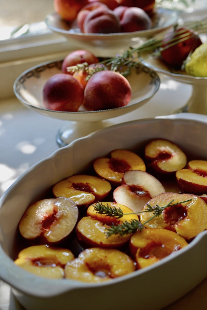 baked lavender and peaches