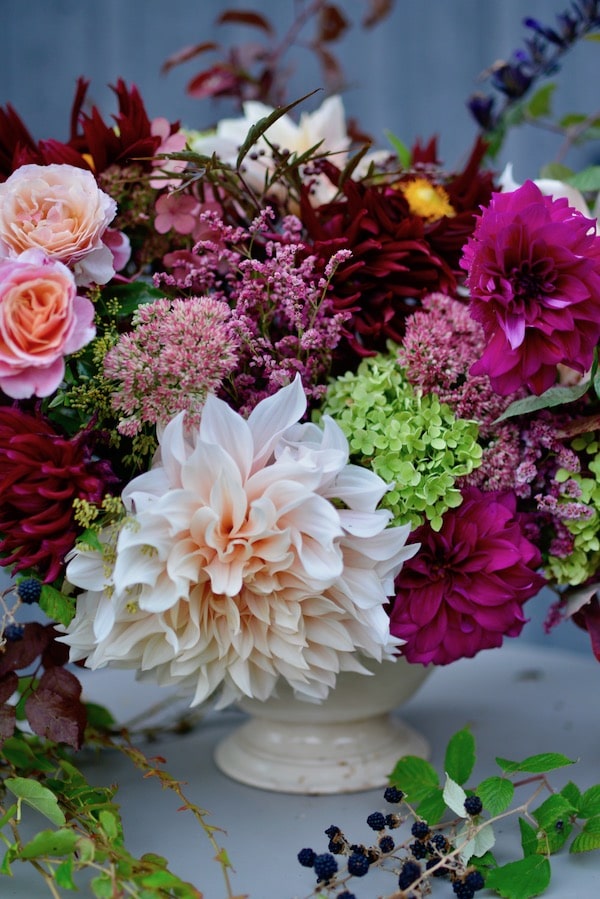 therapeutic bouquet of dahlias and roses
