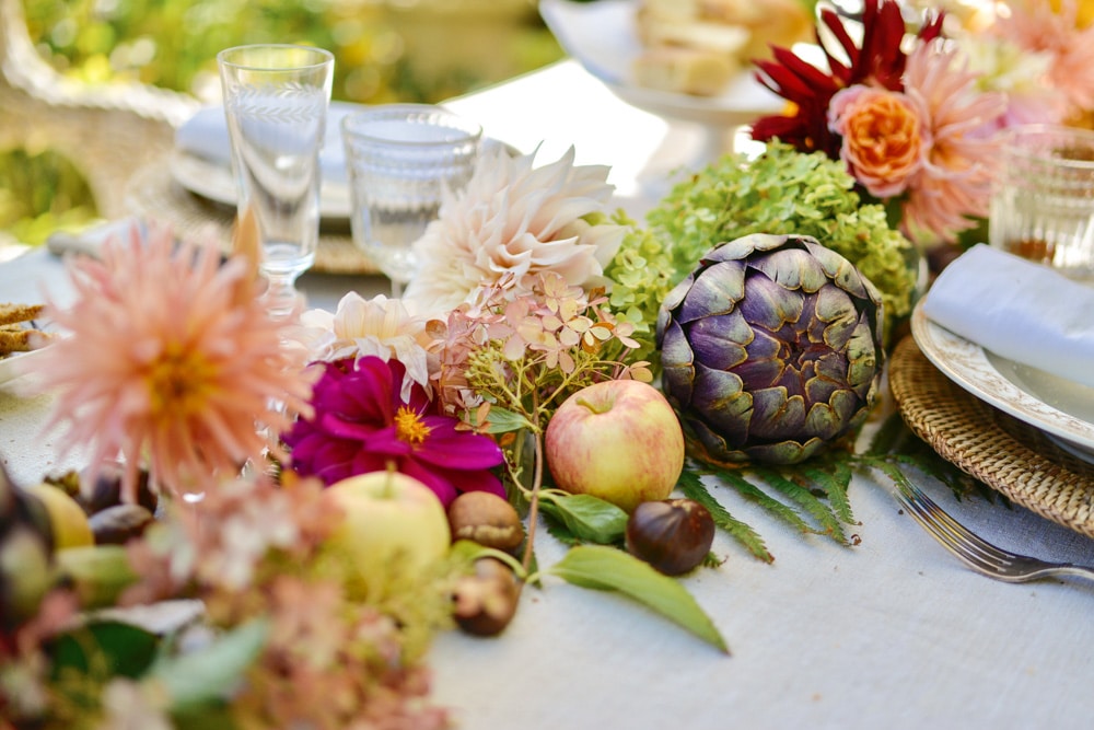 seasonal blooms, artichokes, apples and chestnuts for a fall table- MY FRENCH COUNTRY HOME