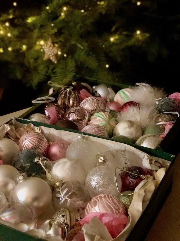 pink and silver christmas tree decorations