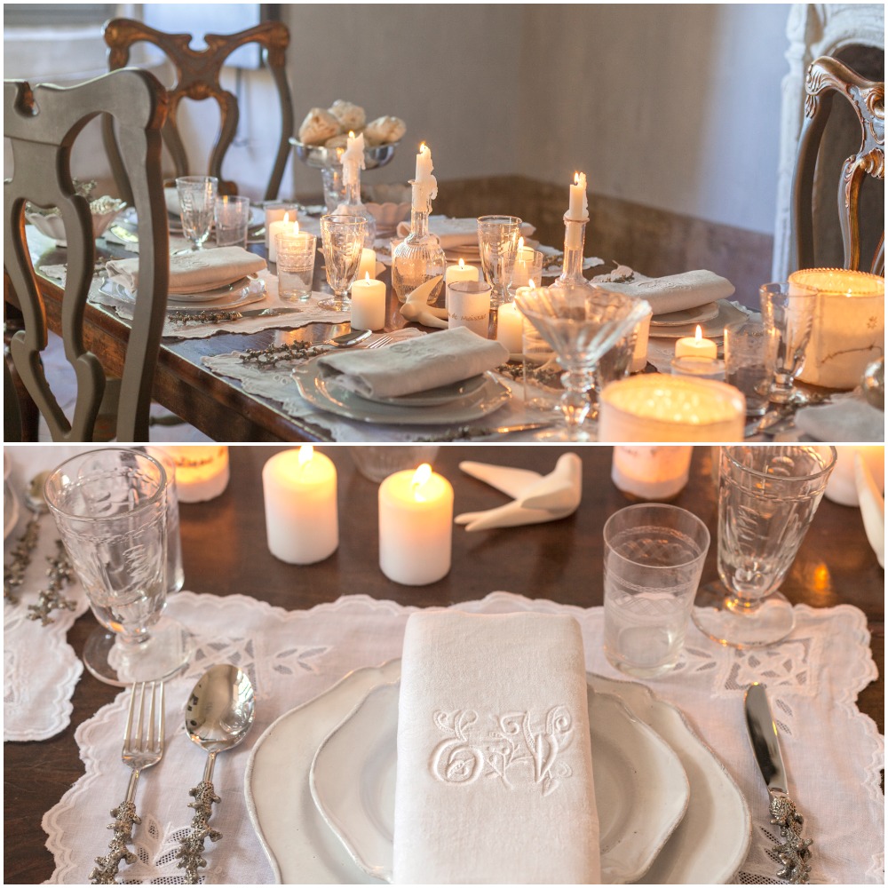 My French Country Home Chateau de Moissac Holiday 2019 Using white as dominate color in a holiday tablescape | Chateau de Moissac