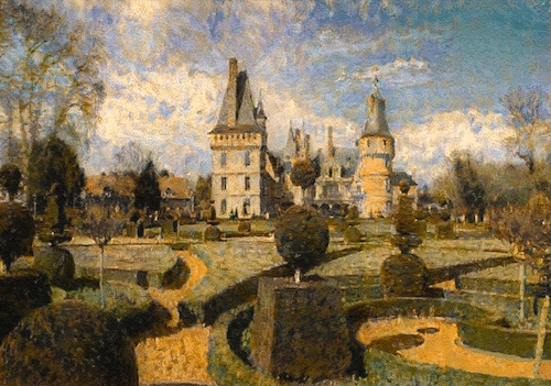 painting of a french chateau