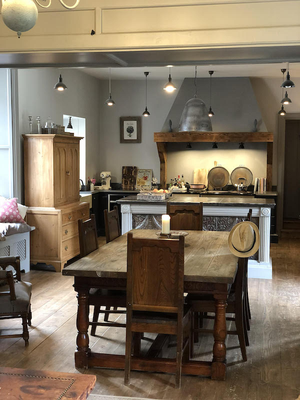 big wood table in kitchen