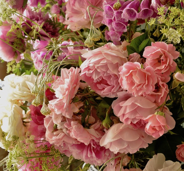 pink bouquet with roses and peonies