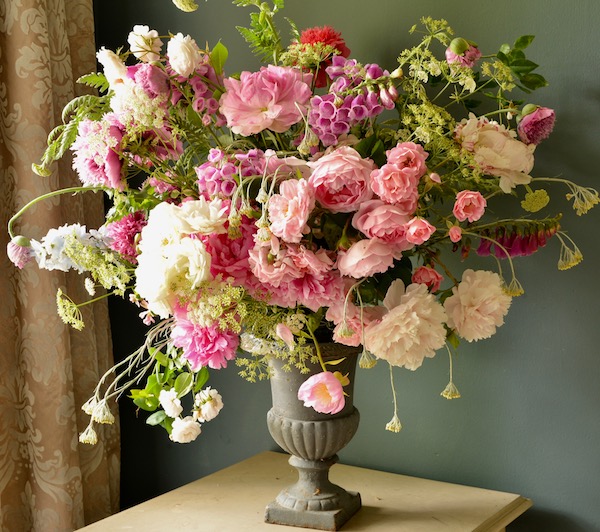 pink bouquet with roses and peonies