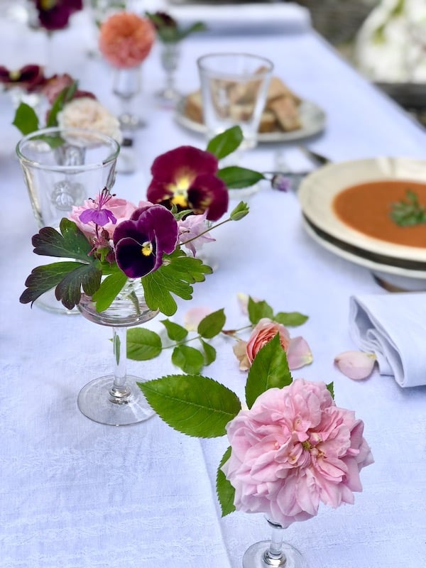 roses in vases for a garden party